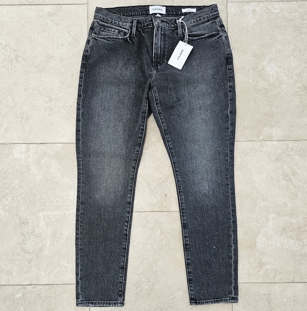 Frame Womens Le Garcon Denim Mid Rise Gray Wash Straight Fit Jeans 27 NWT